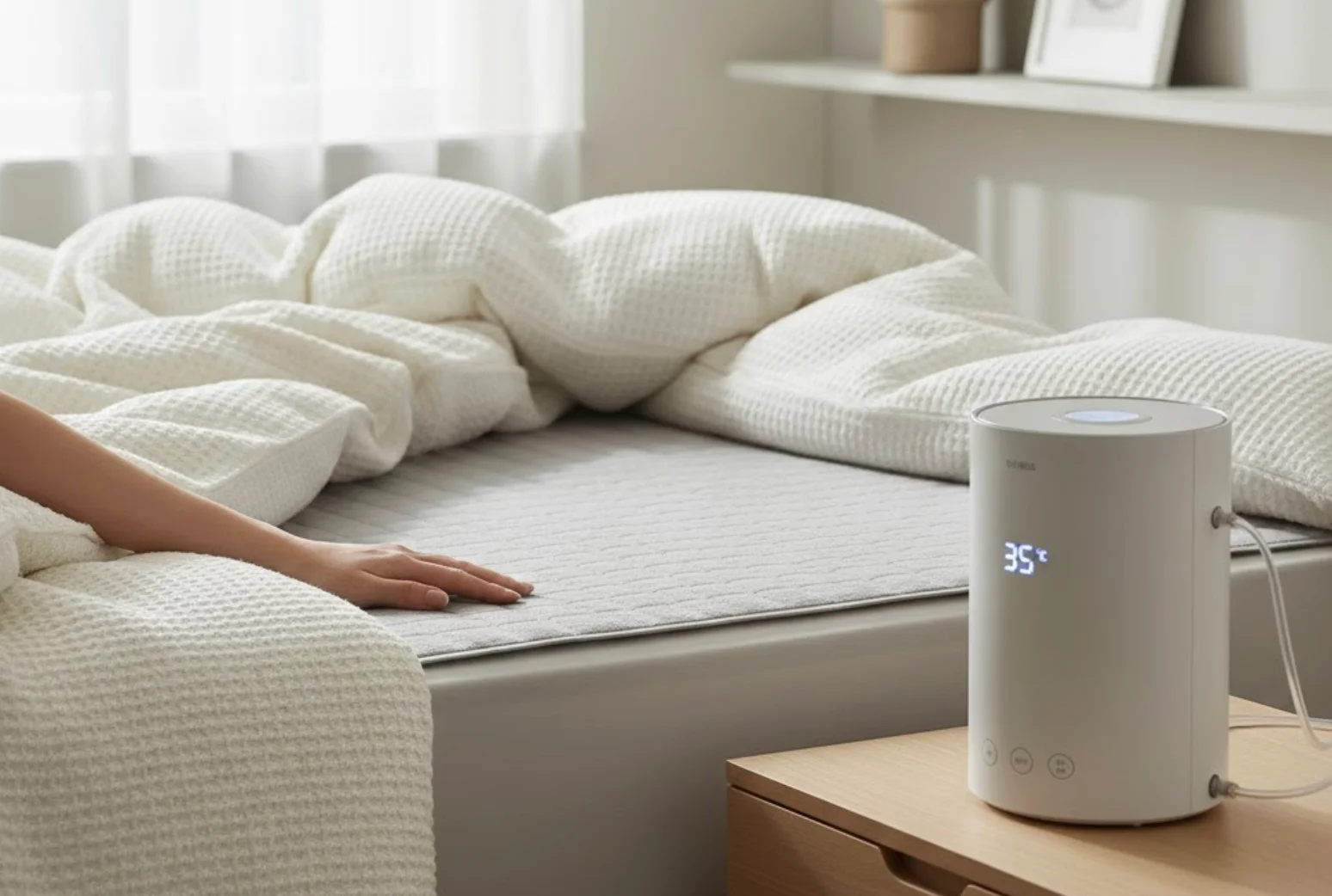 Hot water mat boiler device and comfortable bed.