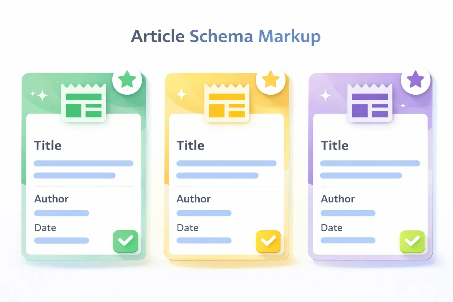 Article Schema Markup에서 제목, 작성자, 발행일 같은 주요 속성이 구조화되어 표시되는 예시를 보여주는 개념 이미지 | 리드젠랩