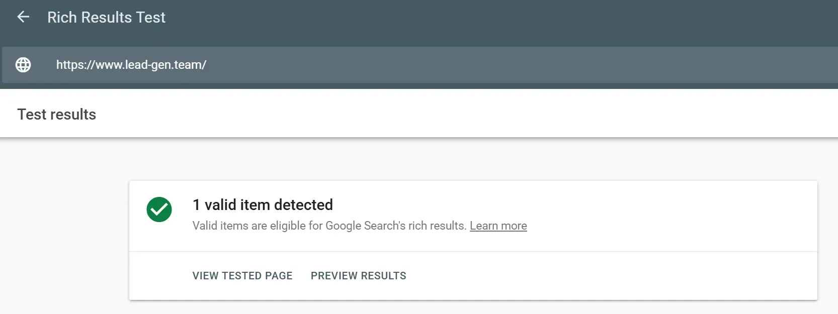 리드젠랩 웹사이트의 Rich Results Test 결과 | 리드젠랩
