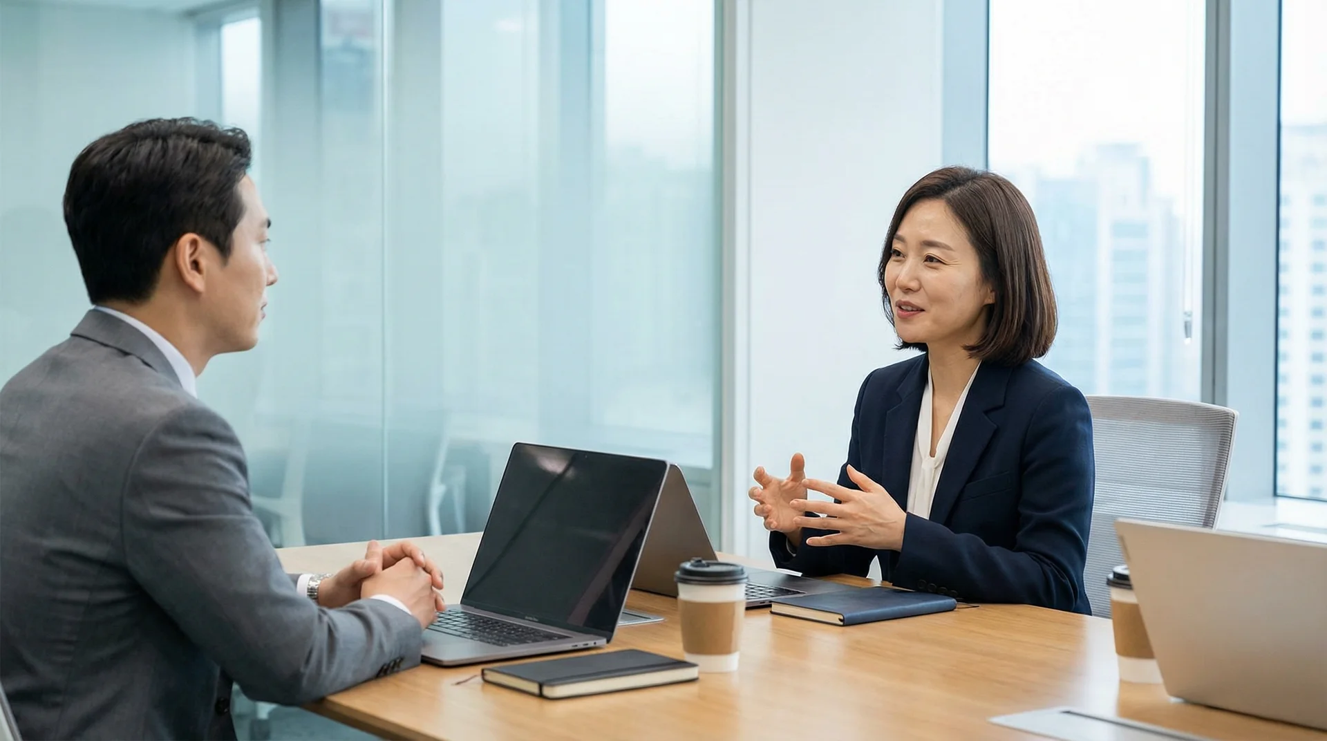 면담을 하고 있는 인사팀