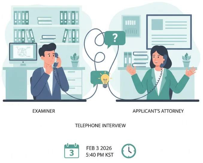 미국특허출원시 심사관과 전화인터뷰가 진행되는 과정을 설명하는 이미지
