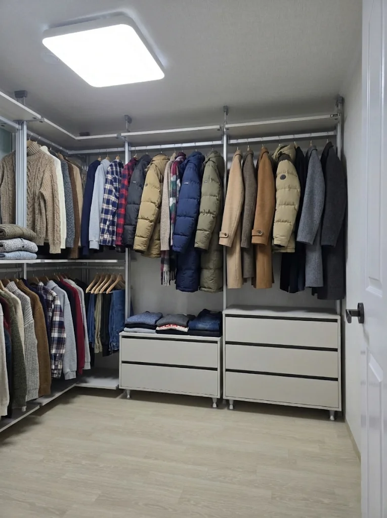 좌측에 코너장이 배치된 디알코디 시스템행거 