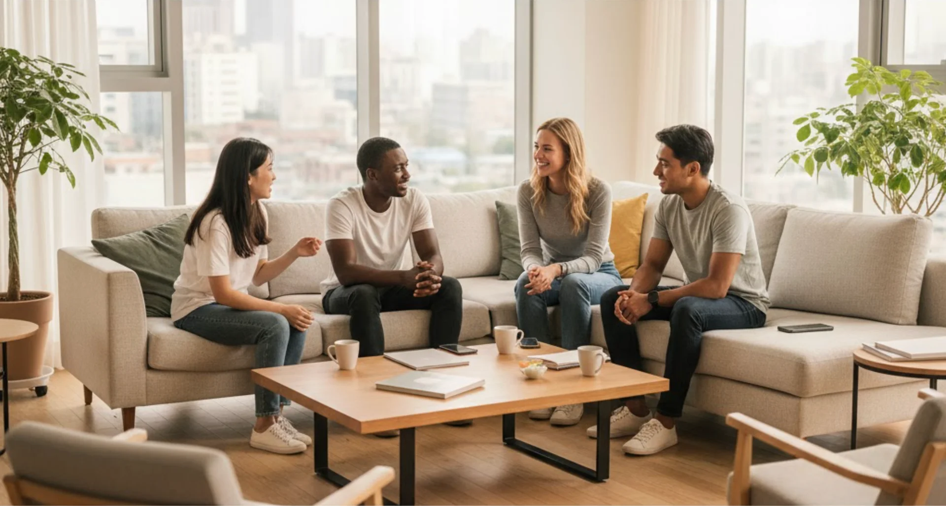 Expat reviewing a housing lease agreement in Seoul.