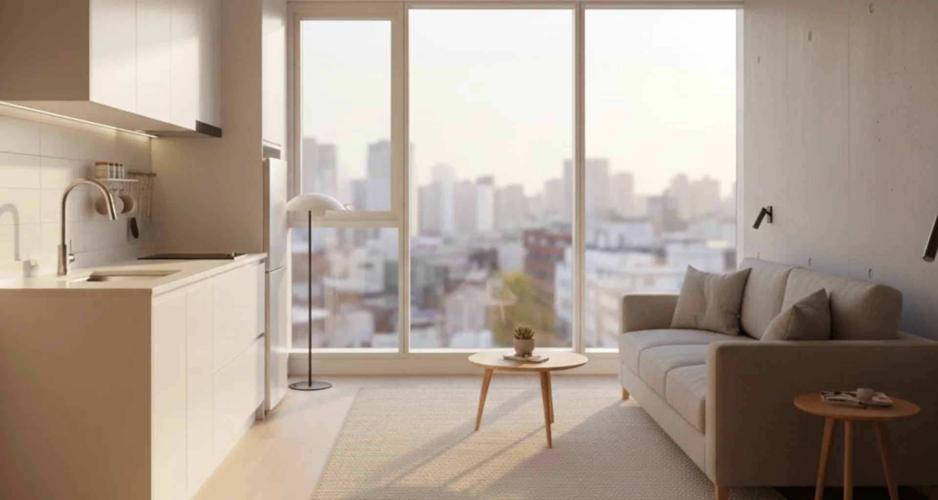 Fully furnished modern studio room in South Korea.