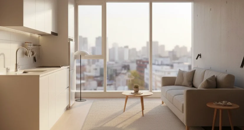 Fully furnished modern studio room in South Korea.