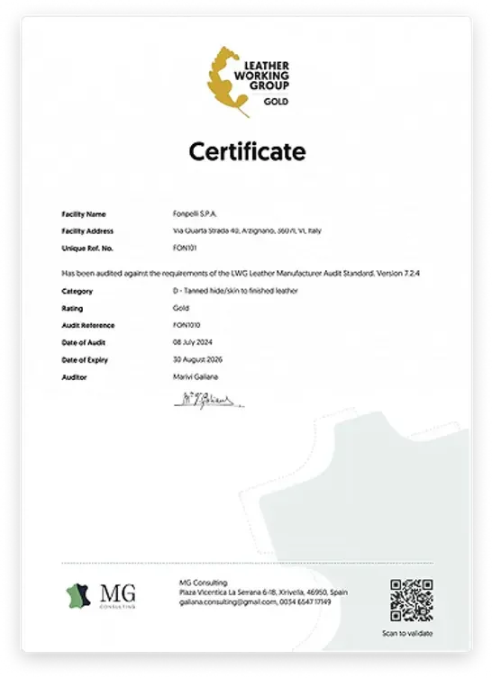 세라티 LWG GOLD RATED 인증서