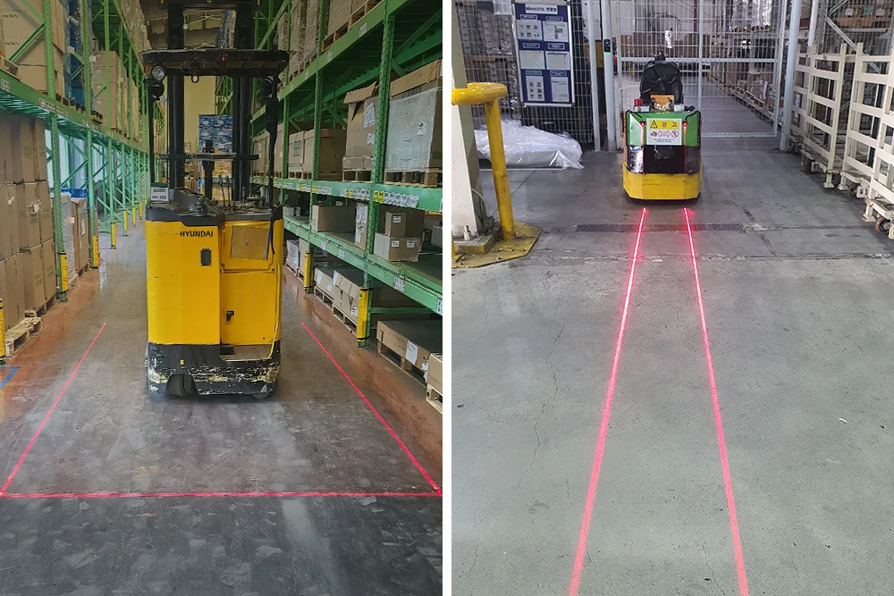 지게차 충돌주의 솔루션 MXLR 지게차 안전 레이저 라이트