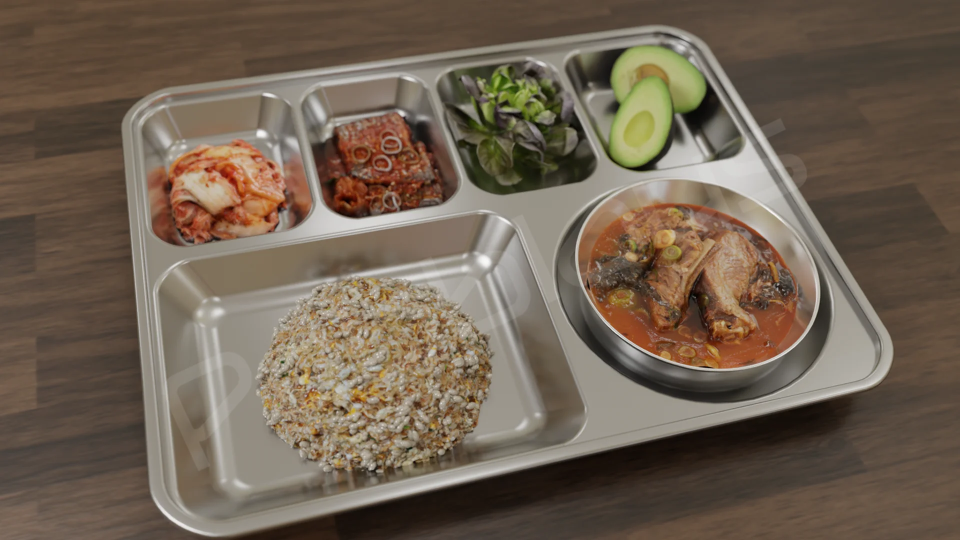 페블러스의 기술을 활용하여 생성한 식단 모니터링 서비스를 위한 합성데이터 이미지로, 합성데이터 생성 시 컴퓨터그래픽스와 생성형 AI 기술을 융합하여 활용하였습니다.