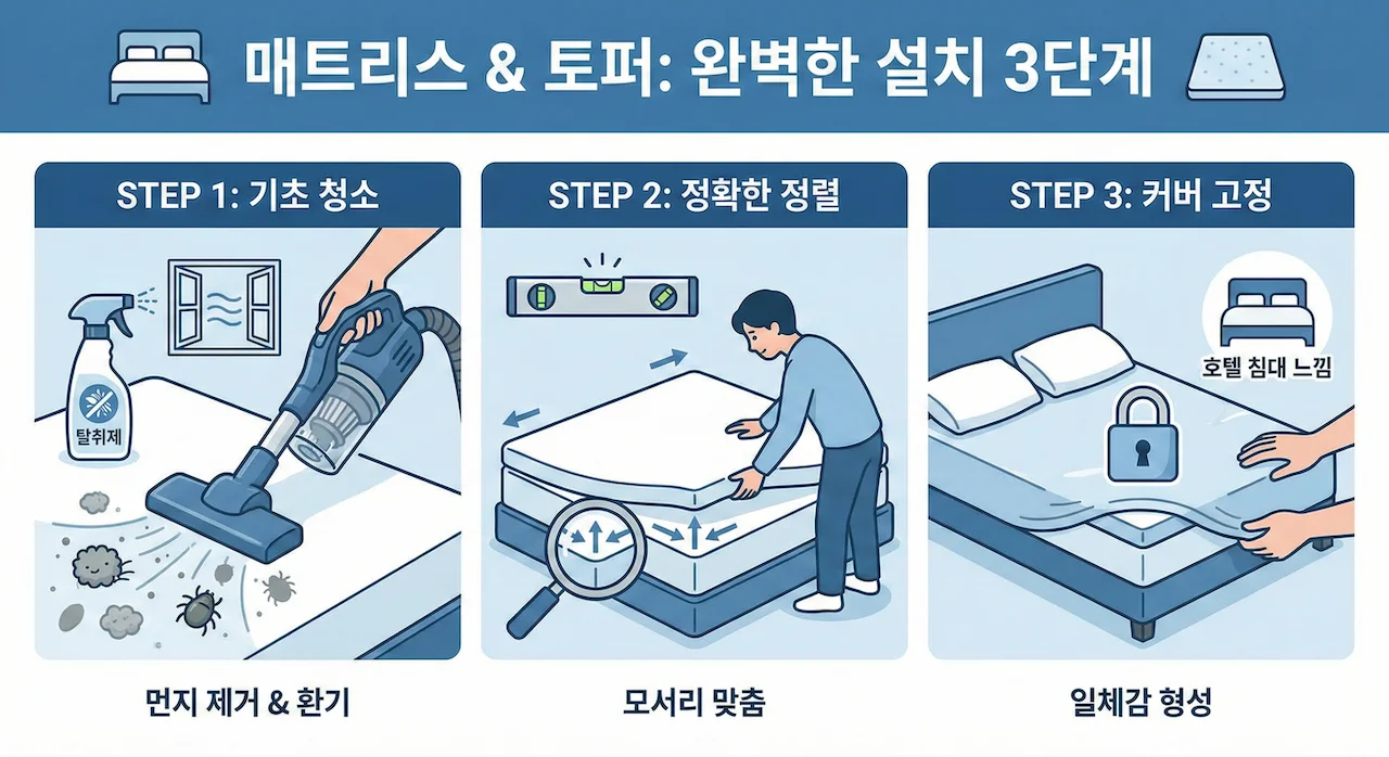 매트리스위에 토퍼 설치 3단계