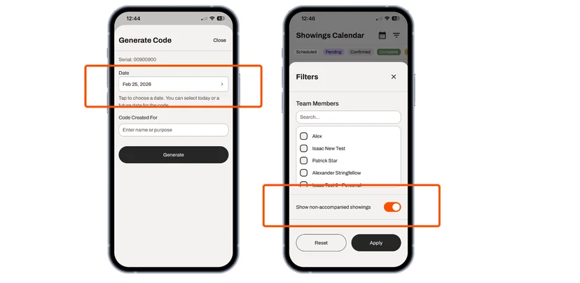 New app updates for lockboxes and the showings calendar. 