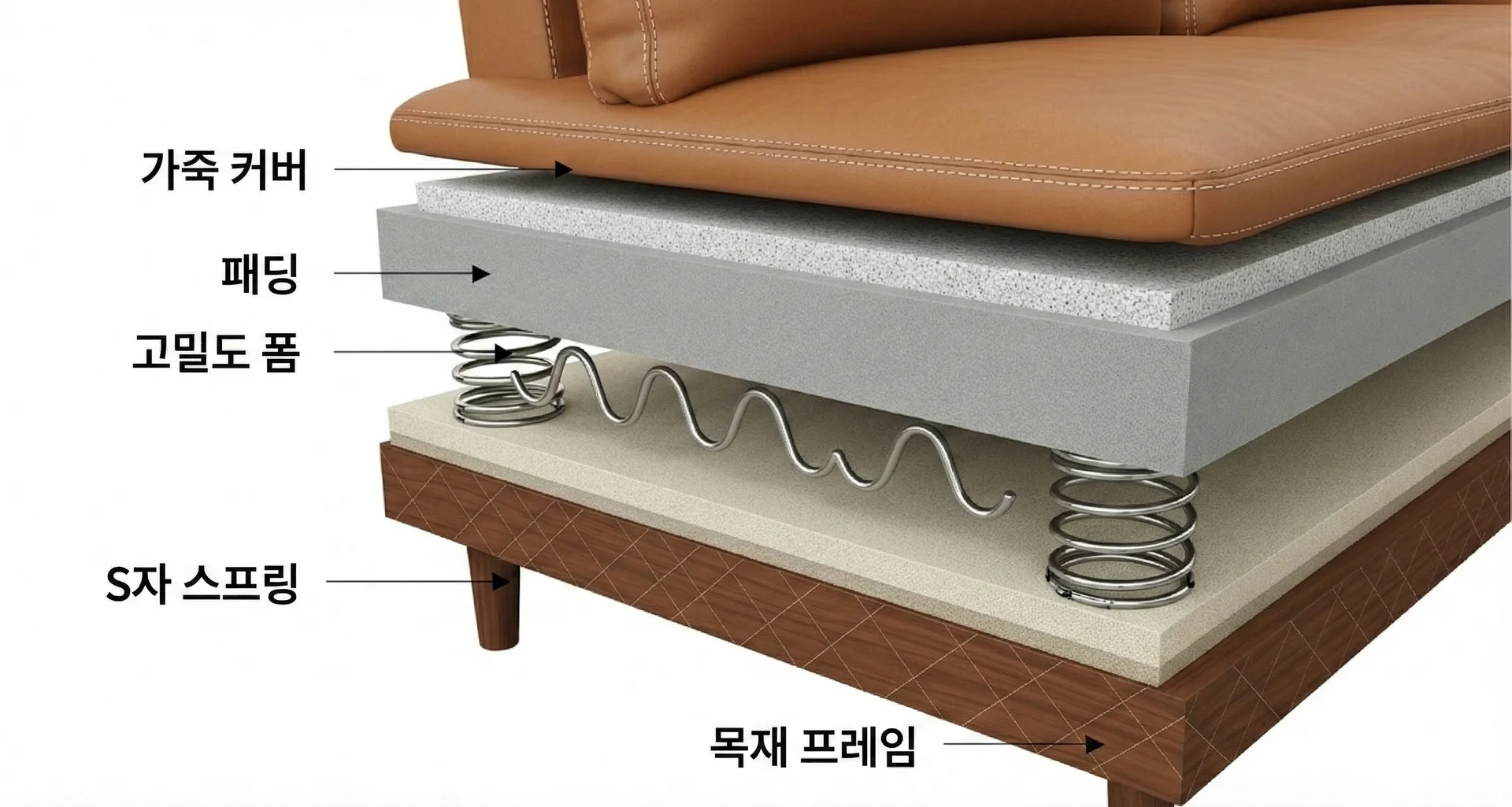 소파 내장재 단면 구조 도식 이미지