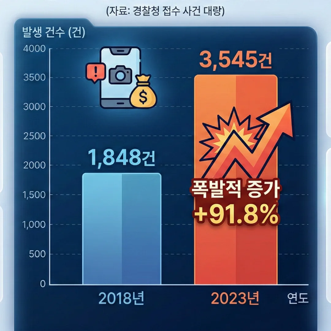 몸캠피싱 사건 피해 발행 통계 그래프(경찰청 접수 사건 참고)