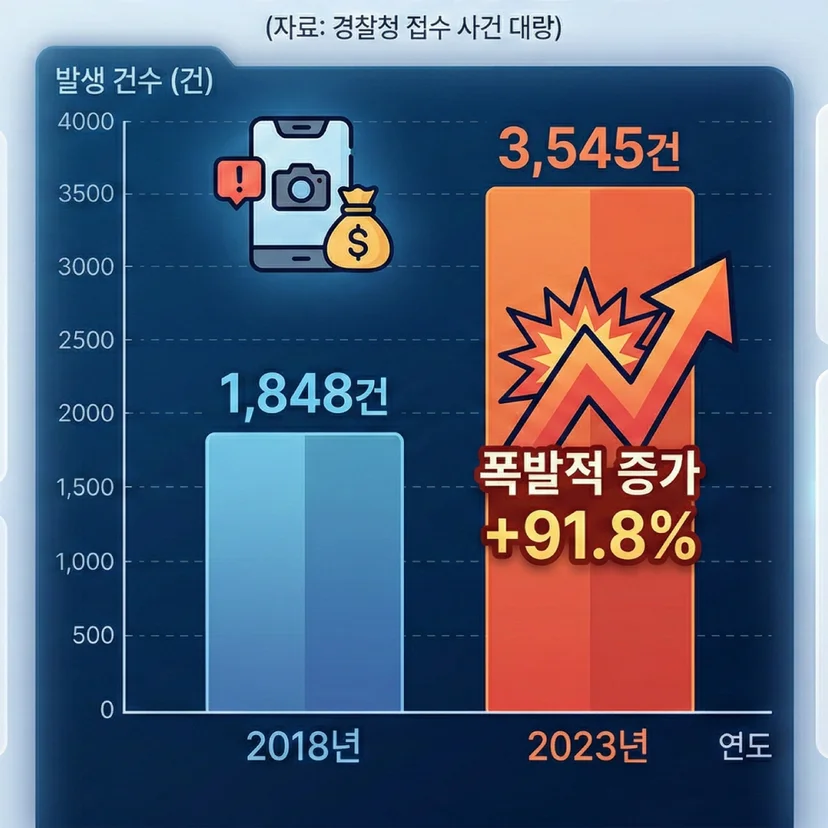 몸캠피싱 사건 피해 발행 통계 그래프(경찰청 접수 사건 참고)