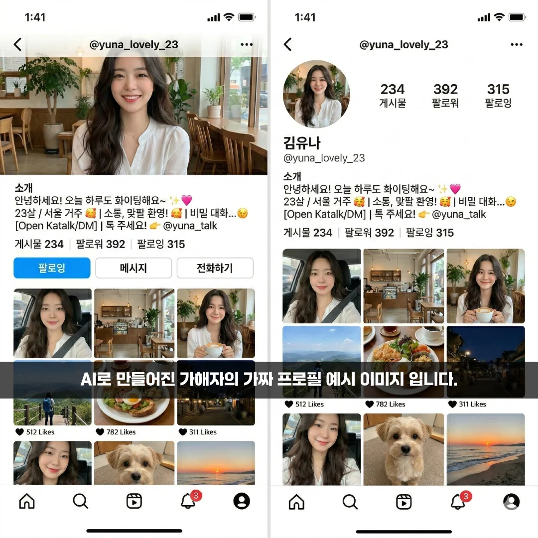 AI로 만든 가해자 가짜 프로필 예시 이미지