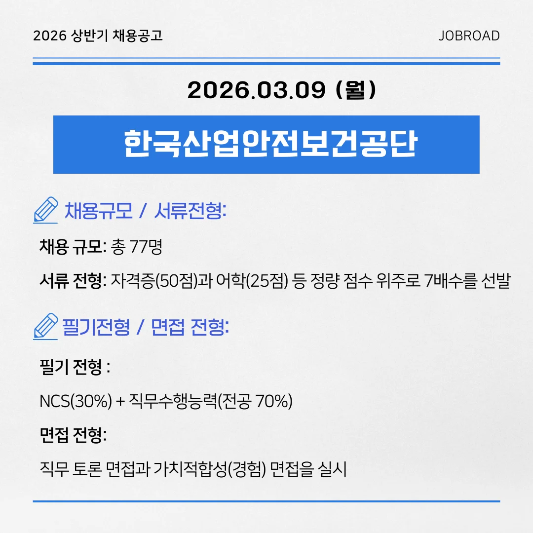 한국산업안전보험공단 2026년 상반기 채용일정