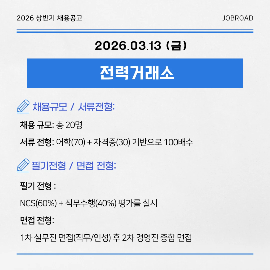 전력거래소 2026년 상반기 채용일정