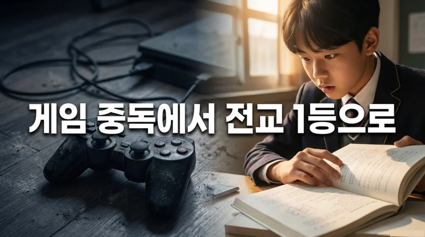 게임 컨트롤러와 책을 읽는 학생을 대비시킨 이미지