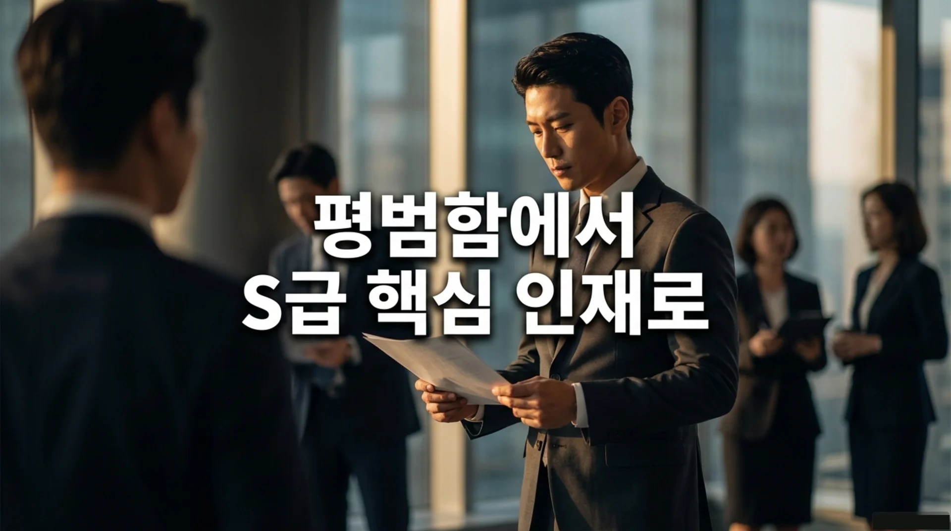 회사에서 서류를 받는 정장 차림의 남성 - 핵심 인재 선정 장면