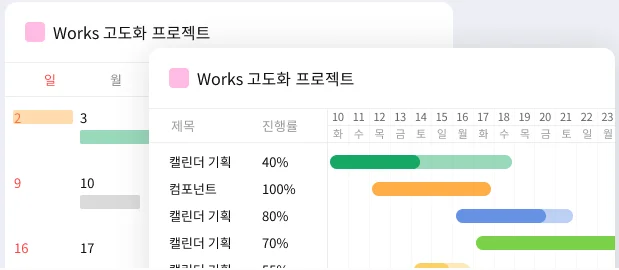 다우오피스 Works 간트뷰 기능 화면 예시