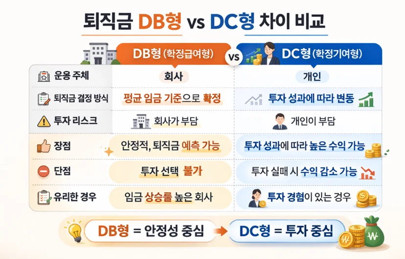 퇴직금 DB형 DC형 차이, 핵심 비교