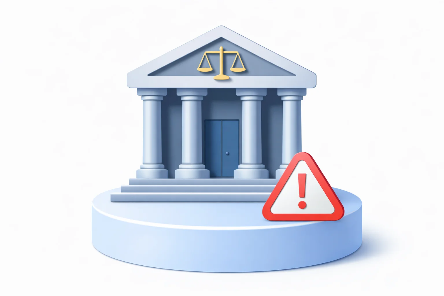 전자금융거래법과 미등록 PG 리스크를 상징하는 금융기관 건물과 경고 아이콘 일러스트