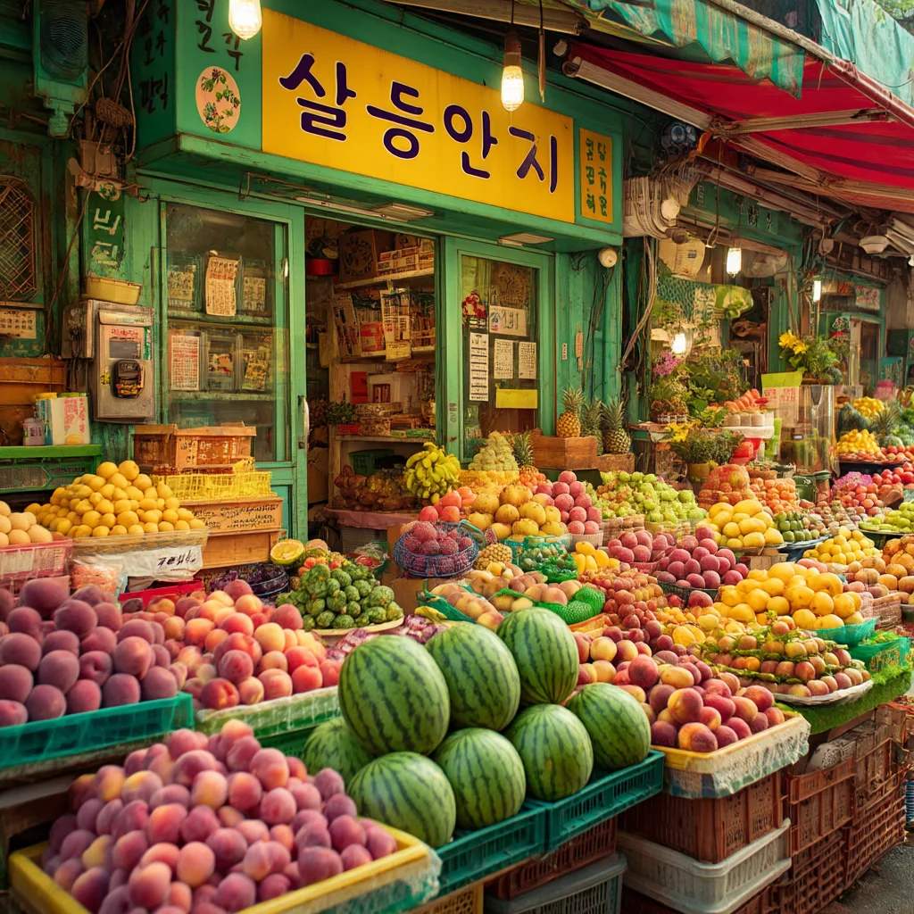 한글 렌더링 능력을 보기 위한 미드저니로 생성한 한국 시장의 모습. - 이미지 생성 AI 비교 중