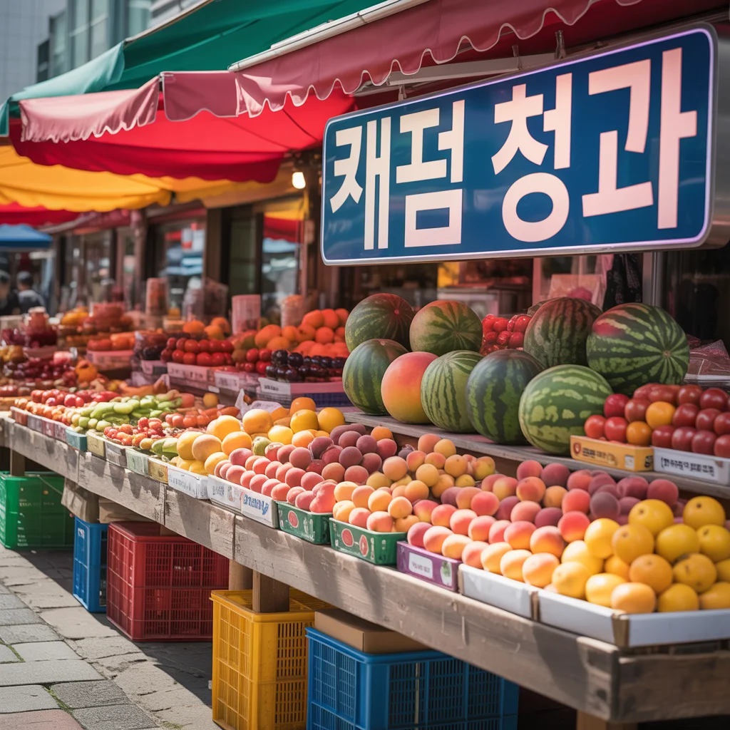 한글 렌더링 능력을 보기 위해 이디오그램으로 생성한 한국 시장의 모습 - 이미지 생성 AI 비교 중
