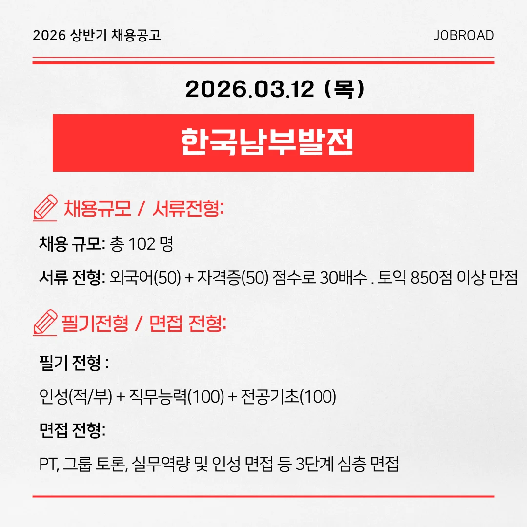 2026년 한국남부발전(KOSPO) 상반기 채용공고