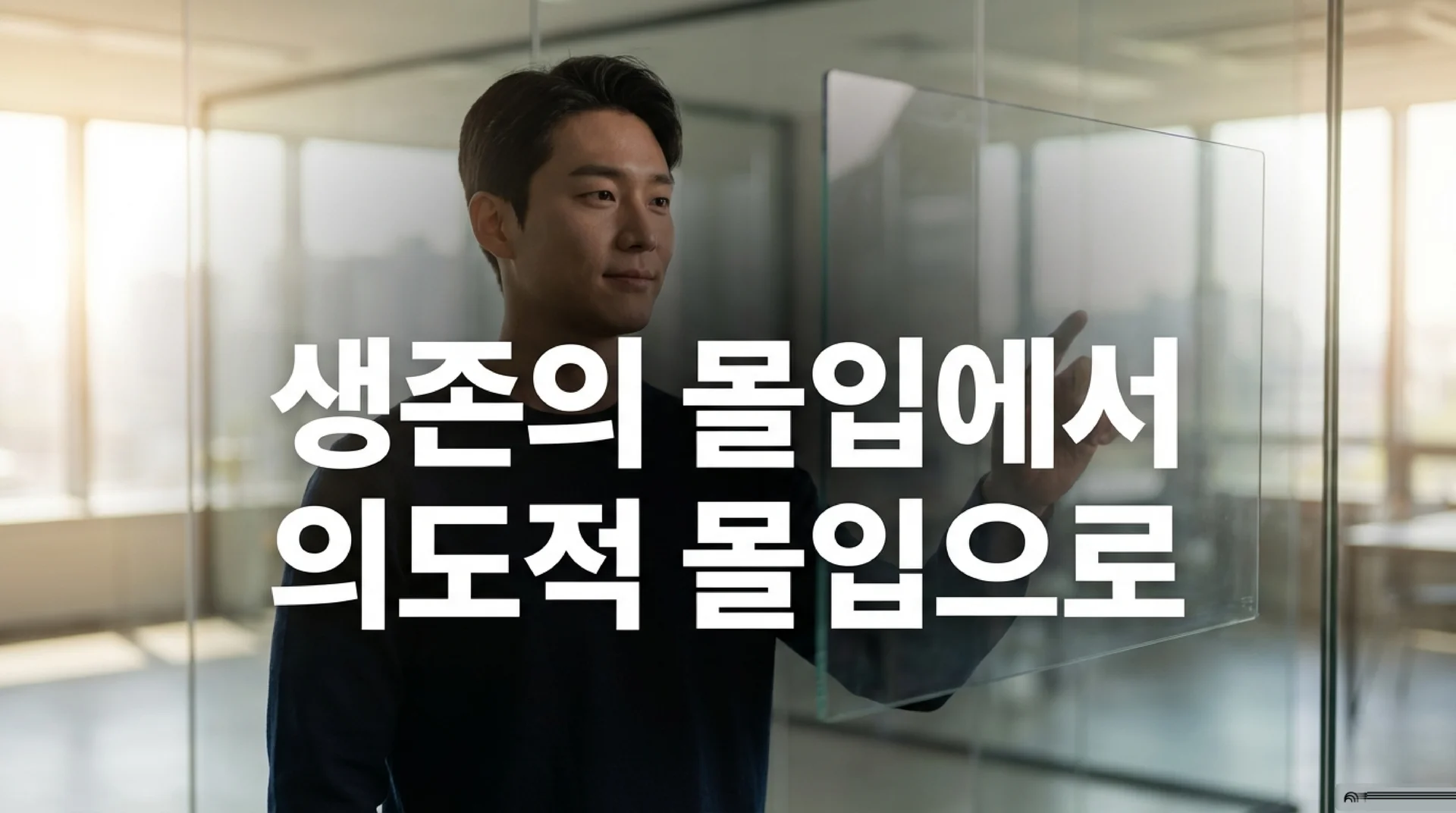 유리 스크린 앞 남성