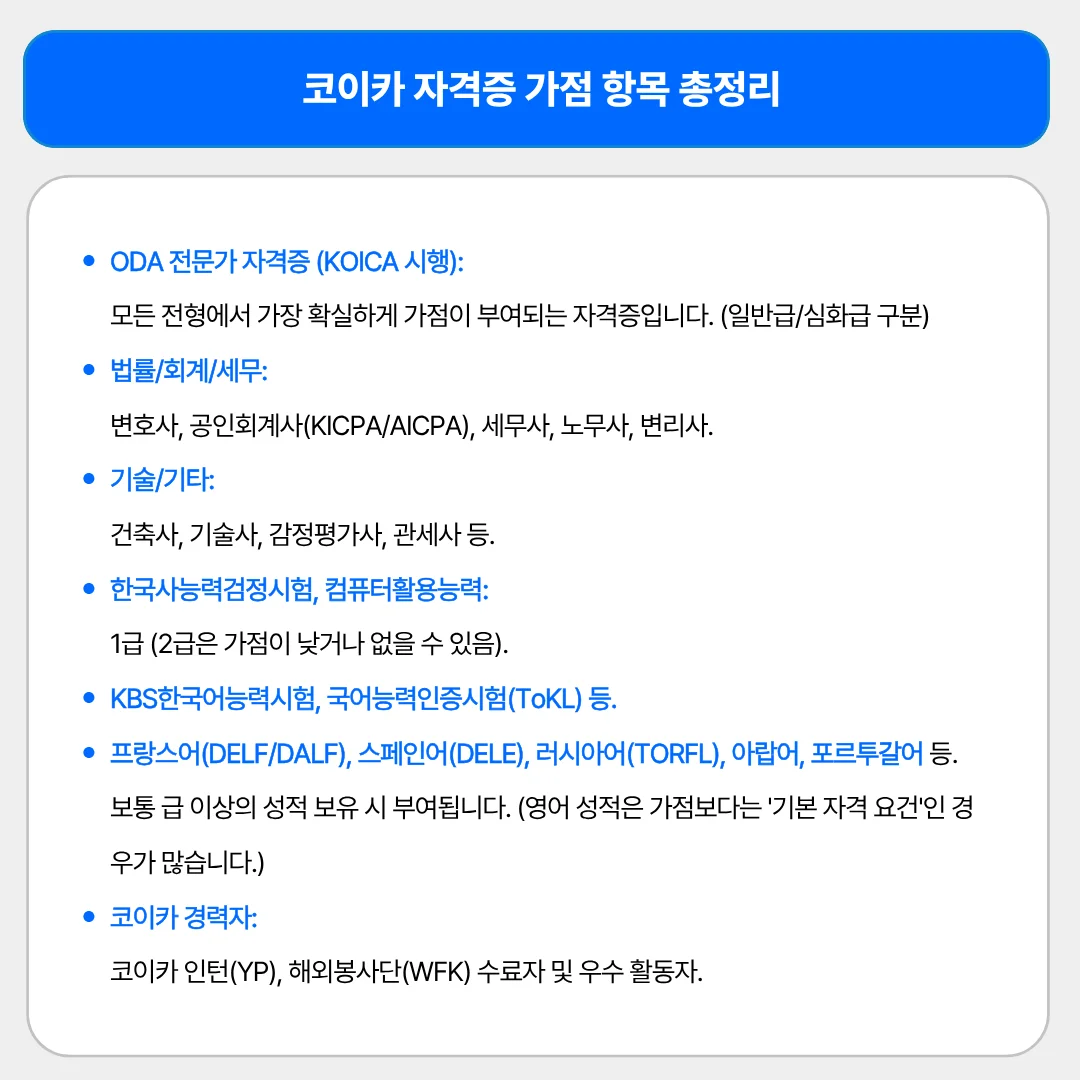 코이카 자격증 가점 항목 총정리