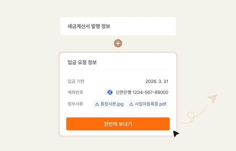 세금계산서와 입금 요청을 함께 전달