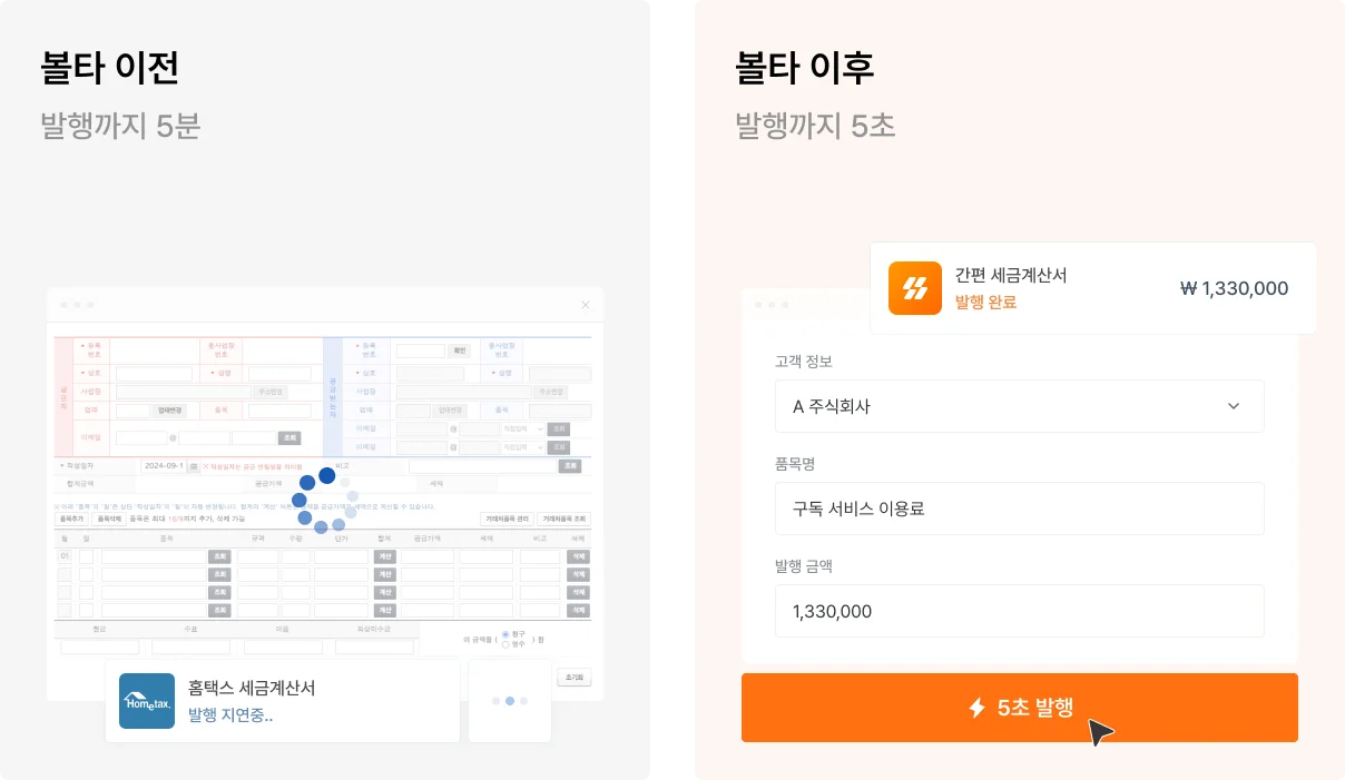 홈택스와 세금계산서 발행 프로그램 차이