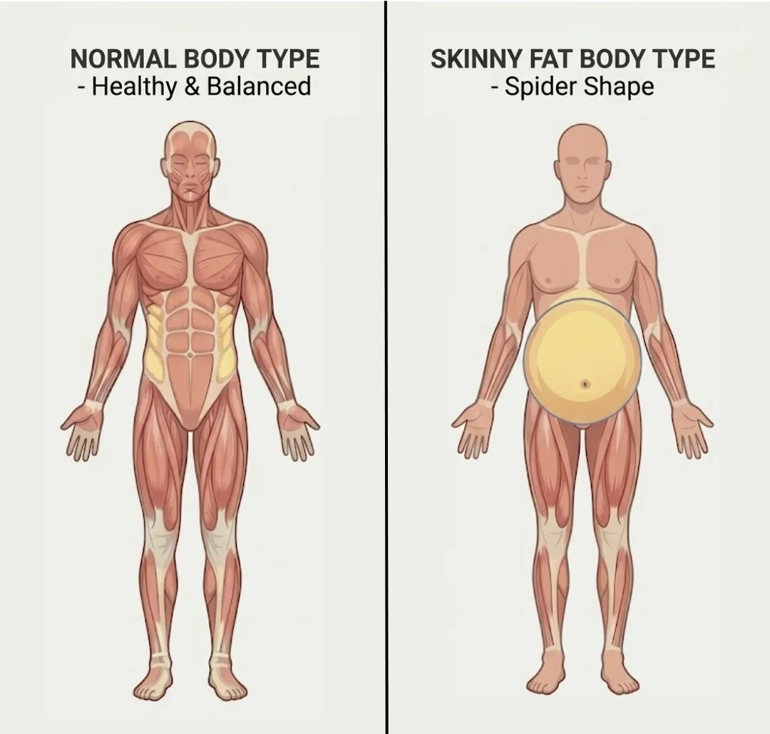 코르티솔 분비에 따른 정상 체형과 거미형 체형(마른 비만)의 해부학적 신체 구성 비교 인포그래픽