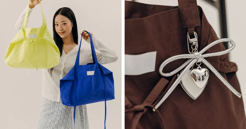 비티와이플러스가 촬영한 eessack(앰플랩) 리리백 화보 컷. 모델이 자연스러운 포즈로 리리백을 착용하고 있으며, 브랜드가 지향하는 감각적인 분위기가 잘 드러난다.