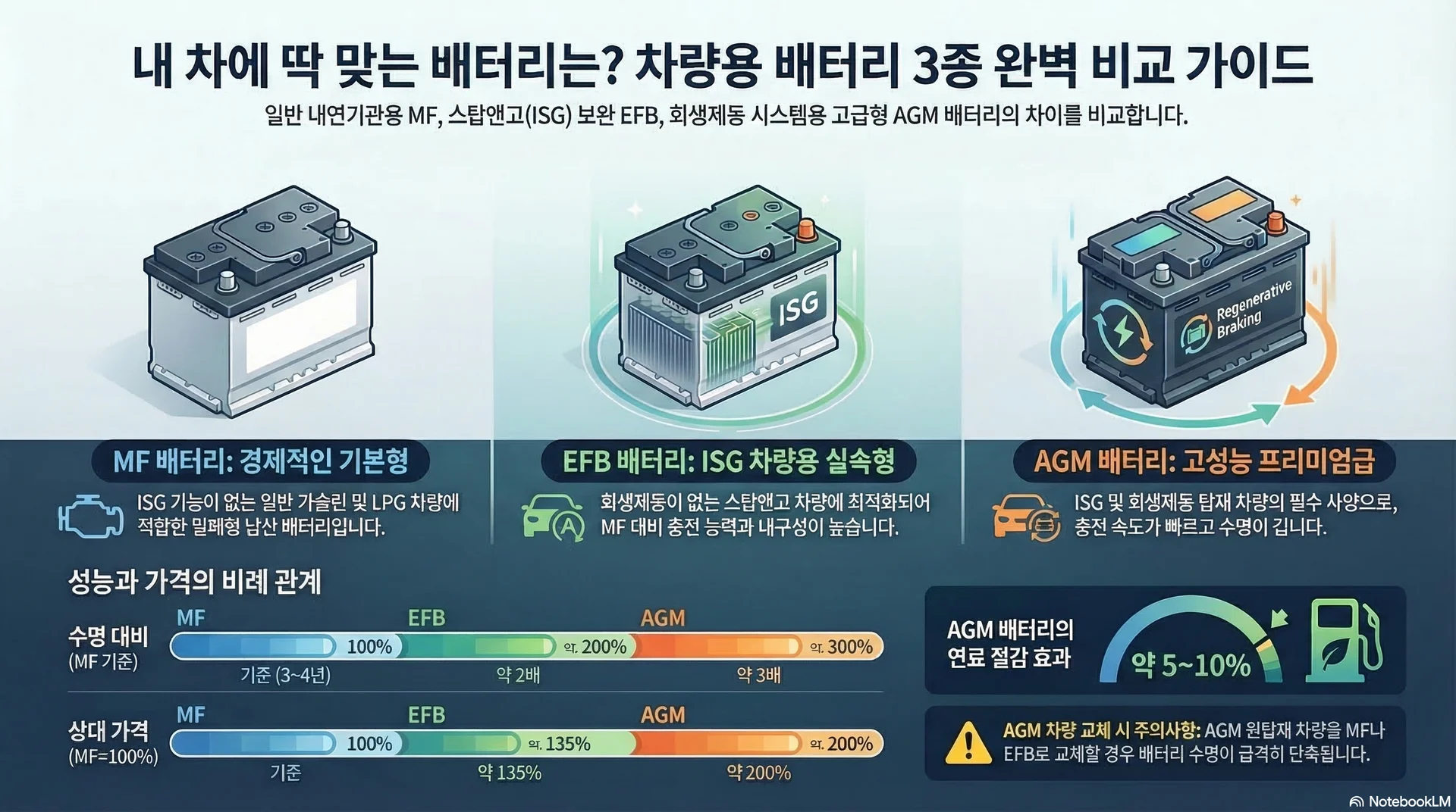 자동차 배터리 종류별 내부 구조 — MF EFB AGM 차량용 배터리 비교