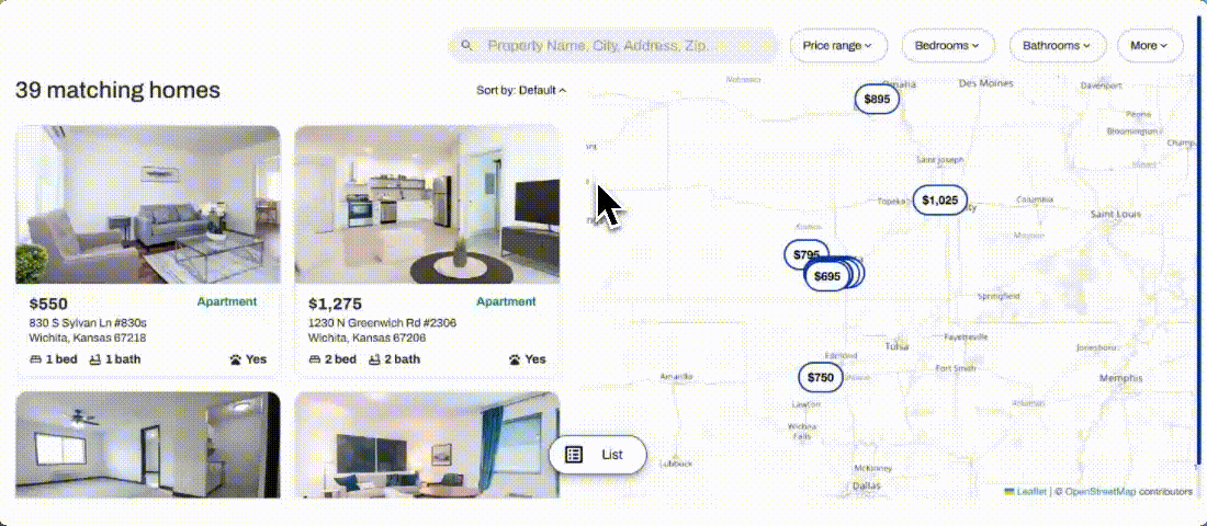 Toggle between map and list view. 