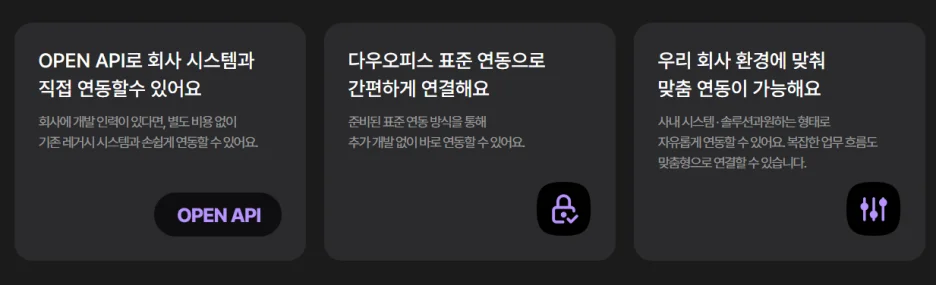 다우오피스 엔터프라이즈의 다양한 연동 방식을 설명하는 인포그래픽