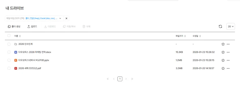 다우오피스 드라이브 자료 관리