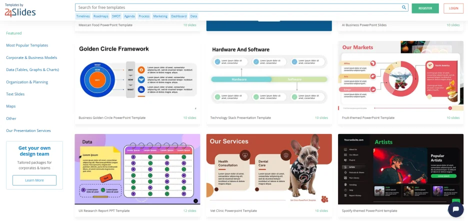 기업용 보고서·KPI·투자제안서 중심 구성
깔끔한 비즈니스 템플릿 다수 제공
PowerPoint 전용 템플릿으로 즉시 사용 가능
💬 추천 이유: 비즈니스 발표나 투자 프레젠테이션에 가장 적합
