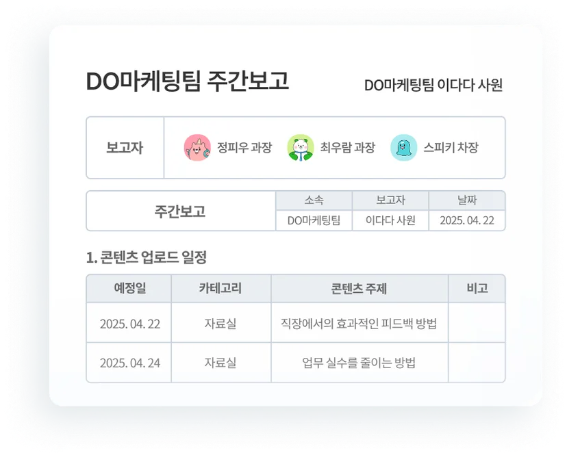 주간 보고서 작성 예시