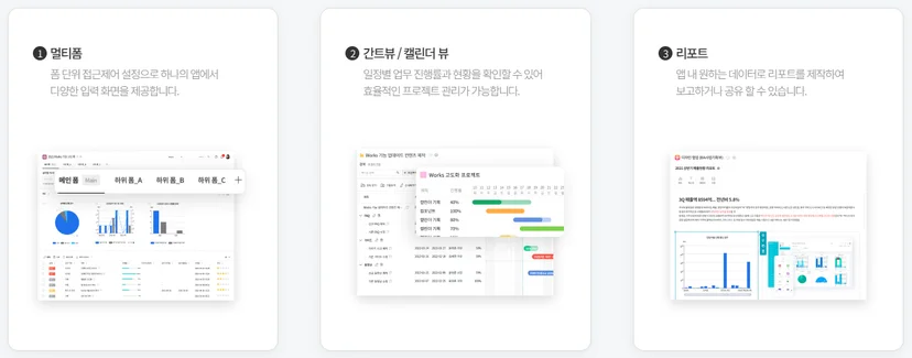 다우오피스 Works 리스트/간트/캘린더 뷰