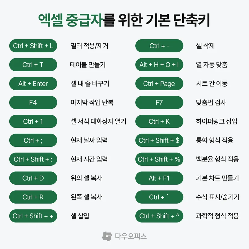 엑셀 중수를 위한 단축키 20가지