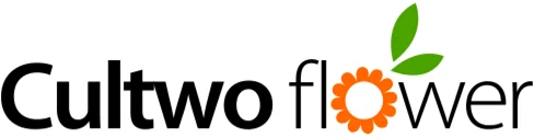 컬투플라워(Cultwo Flower) 브랜드 공식 로고. 전국 꽃배달 서비스를 상징하는 주황색 꽃 아이콘과 세련된 서체의 영문 이름이 조합된 기업 브랜드 아이덴티티 이미지.