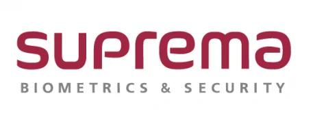 슈프리마(Suprema) 기업 로고. 'BIOMETRICS & SECURITY'라는 슬로건이 포함된 글로벌 바이오인식 및 통합 보안 솔루션 전문 기업의 공식 브랜드 로고 이미지.