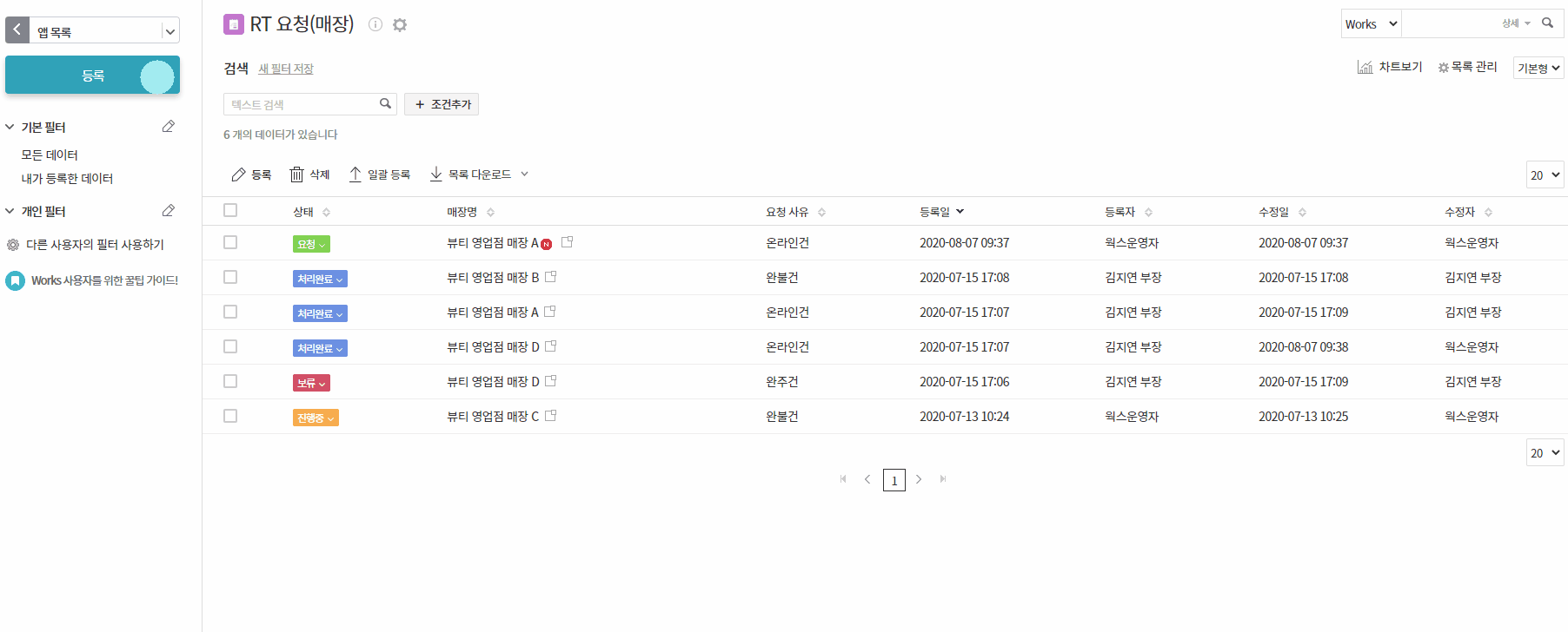 다우오피스Works RT 요청 포멧