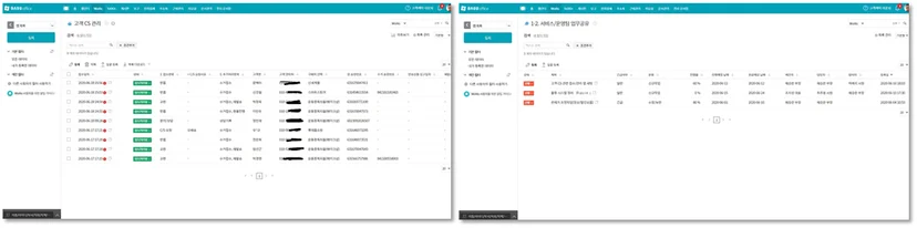 다우오피스 Works 활용사례 피트니스코리아 고객 CS관리 및 업무공유 앱 화면