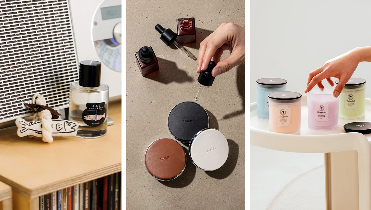 1번째: 불스원 수호실 명태 액막이 방향제, 2번째: 불스원 가죽 방향제, 3번째: 불스원 팅커벨 에어캔들 4종 연출 이미지