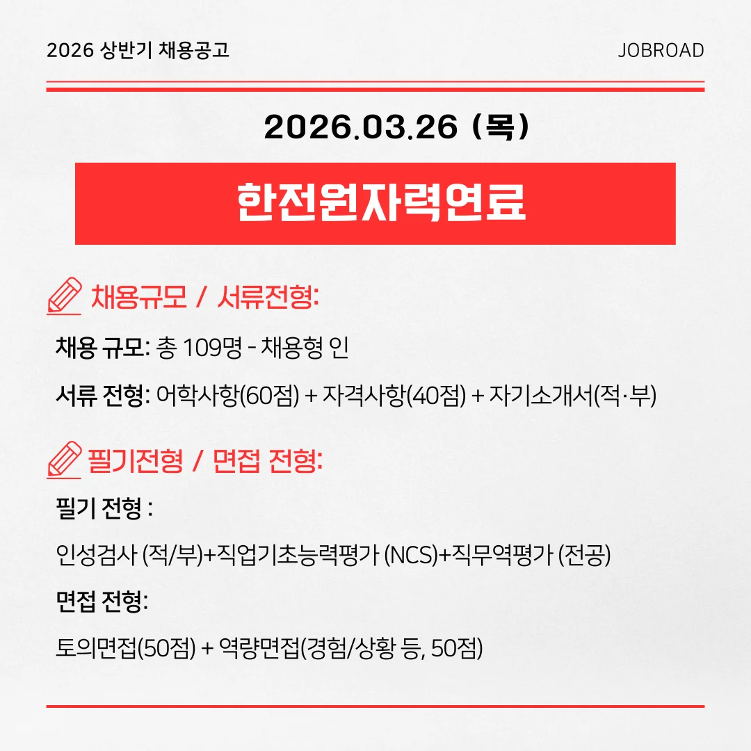 한전원자력연료 2026 상반기 신입 공채 