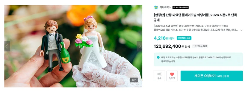 와디즈의 아이큐박스 '웨딩 피규어' 펀딩 페이지