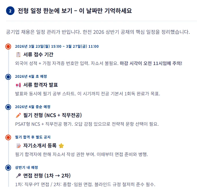 한국전력공사(KEPCO) 2026년 상반기 신입 공채 전형 일정